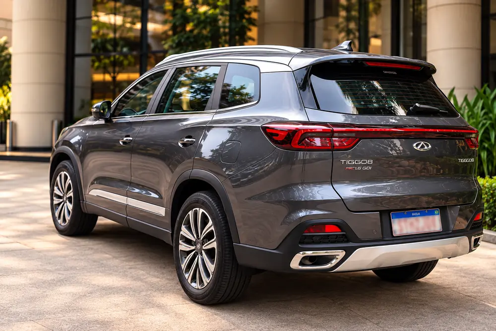 Chery Tiggo 8 blindado na entrada de prédio corporativo